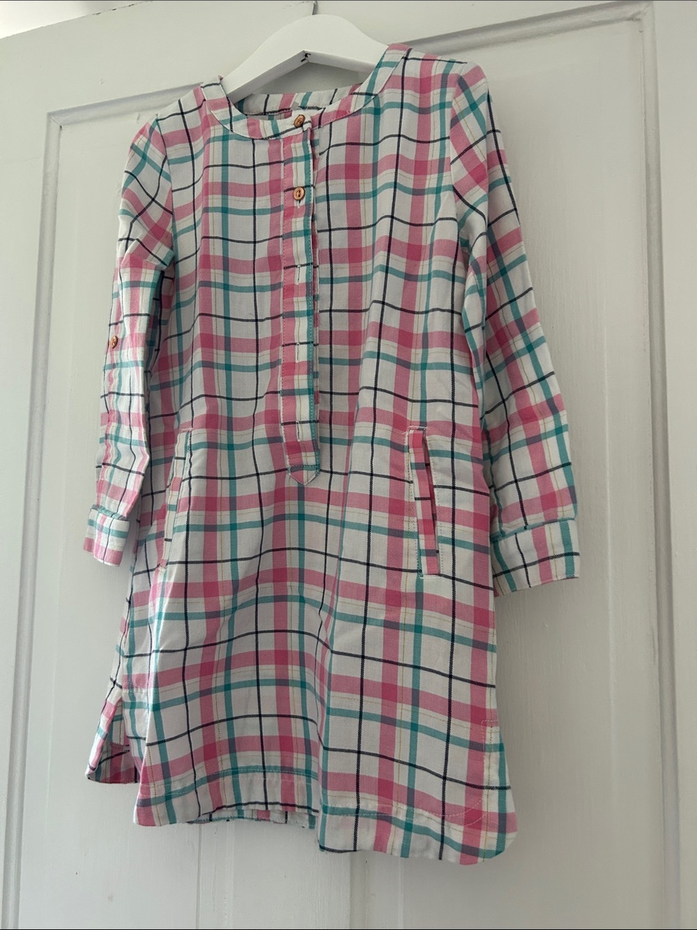 Carter's Pink, Teal and Navy Plaid Button-Front Dress